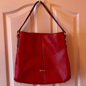 Anne Klein true red leather tote purse with 3 large compartments.